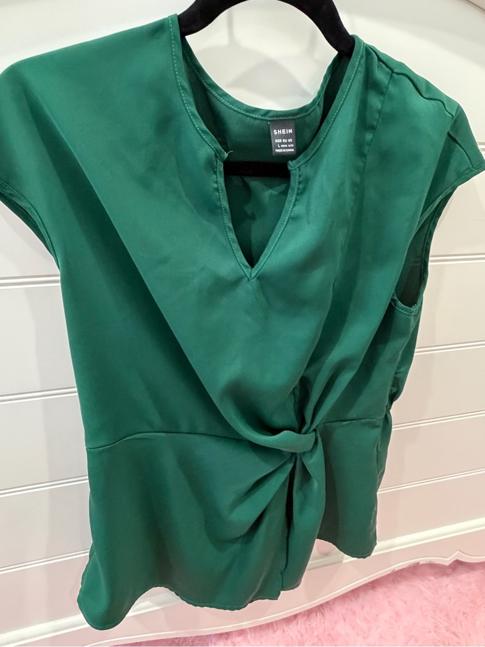 SHEIN Emerald Green Tie-Front Cap Sleeve Blouse